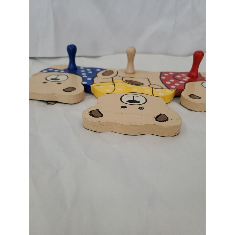 Vntg. Coat Rack Teddy Bear Trio (3 Hook) Primary‎ Colors/Children's/GrannyCore - Picture 11 of 16